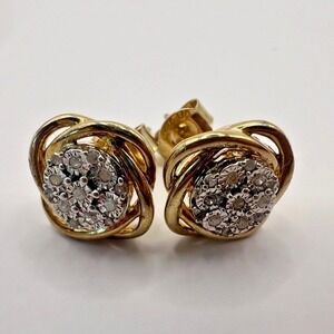 New Kohl's‎ Gold Tone over Sterling Diamond Knot Stud Earrings